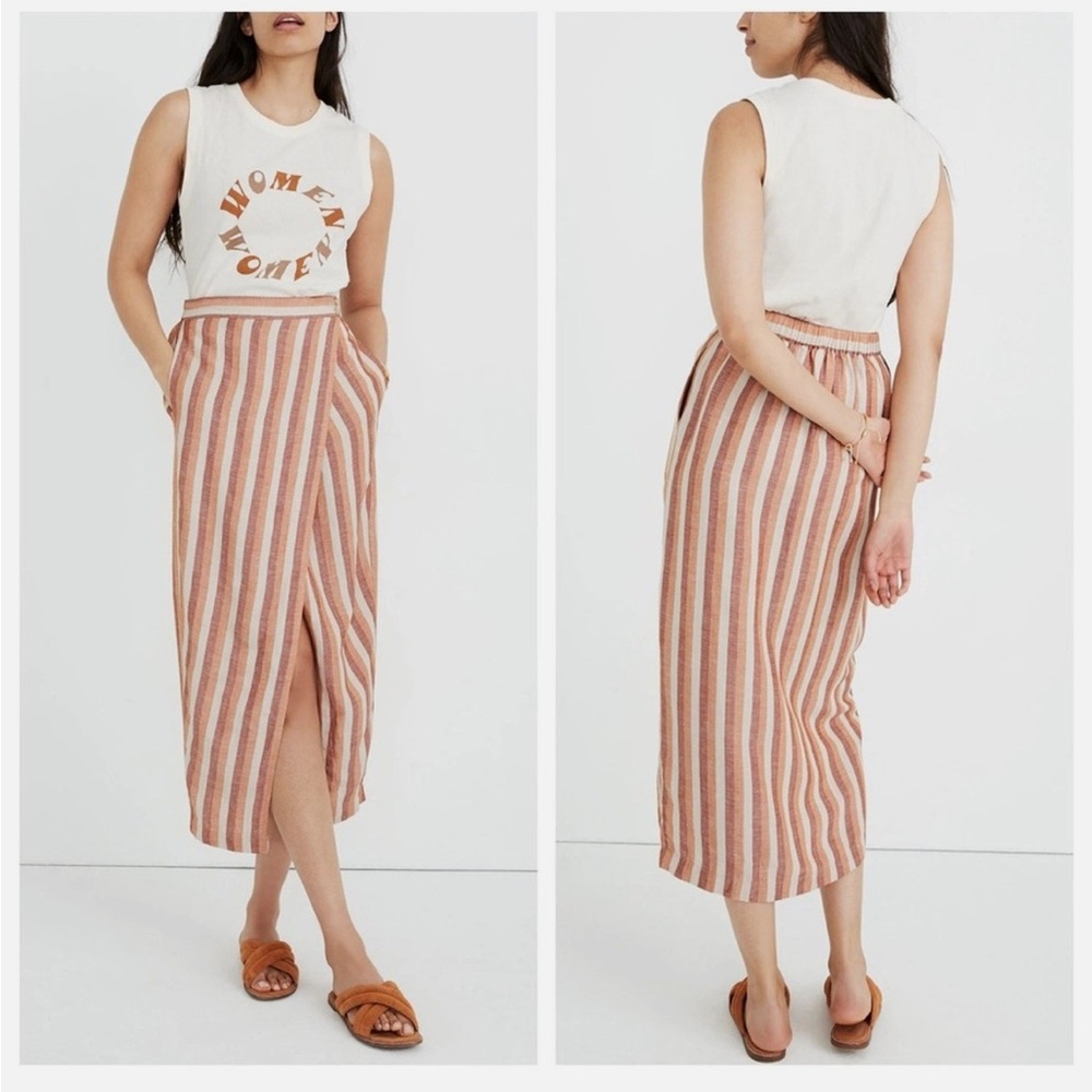 Madewell Pull-On Wrap Midi Skirt in Stripe